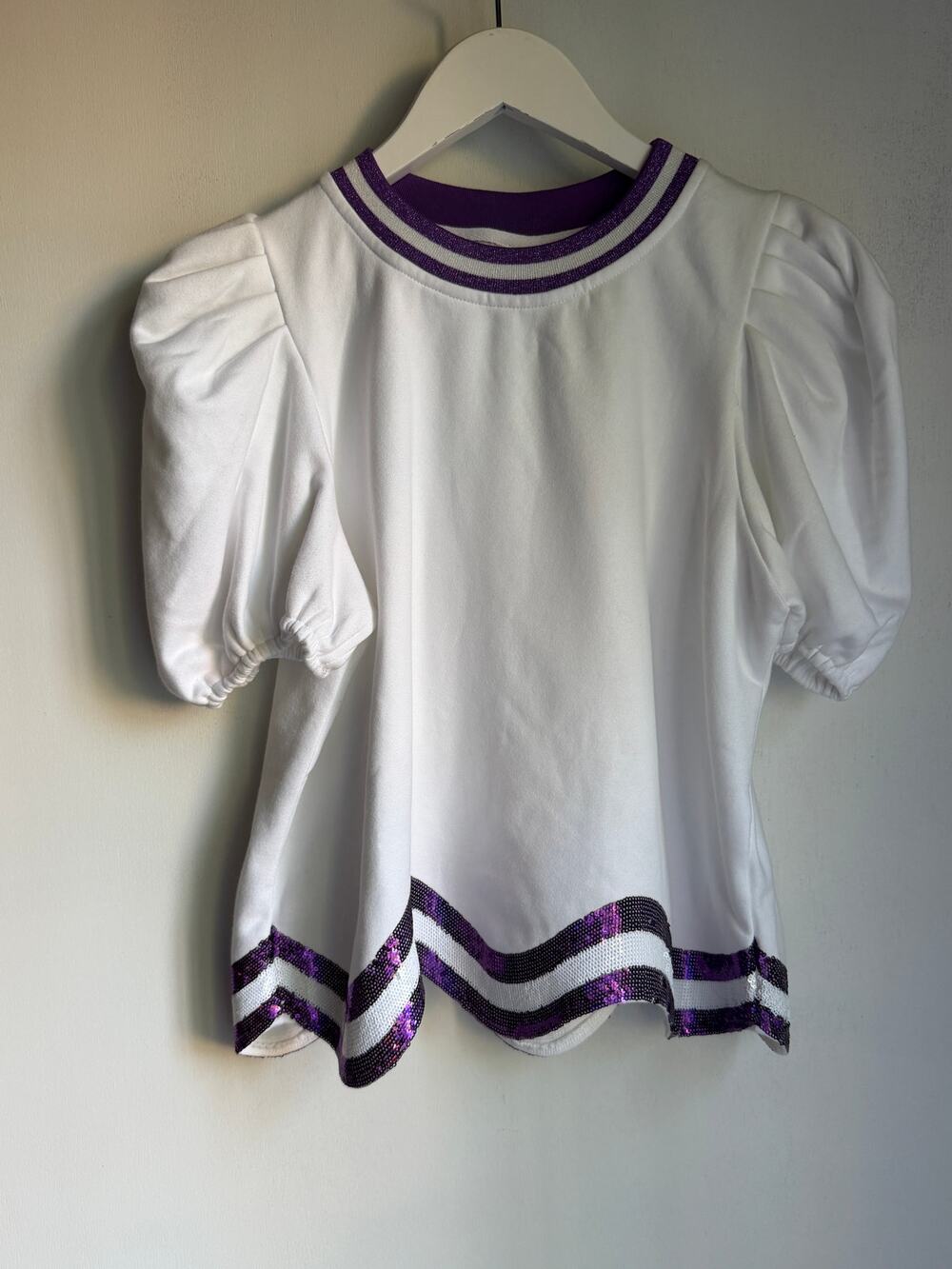 Queen of Sparkles Purple Sequin Puff Sleeve Sweatshirt Top Small NWOT Game Day